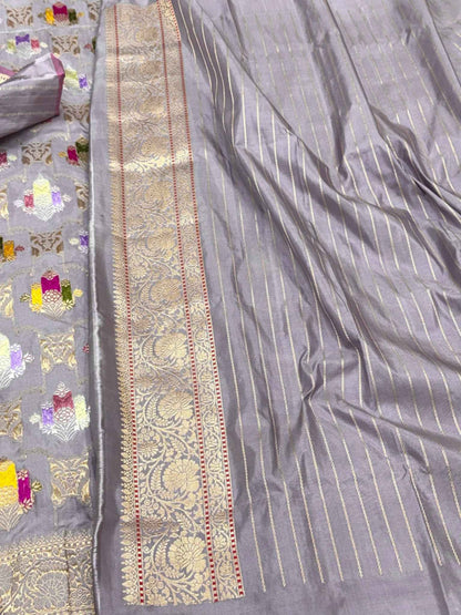 Lavender Pure Katan Silk Banarasi Handwoven Saree