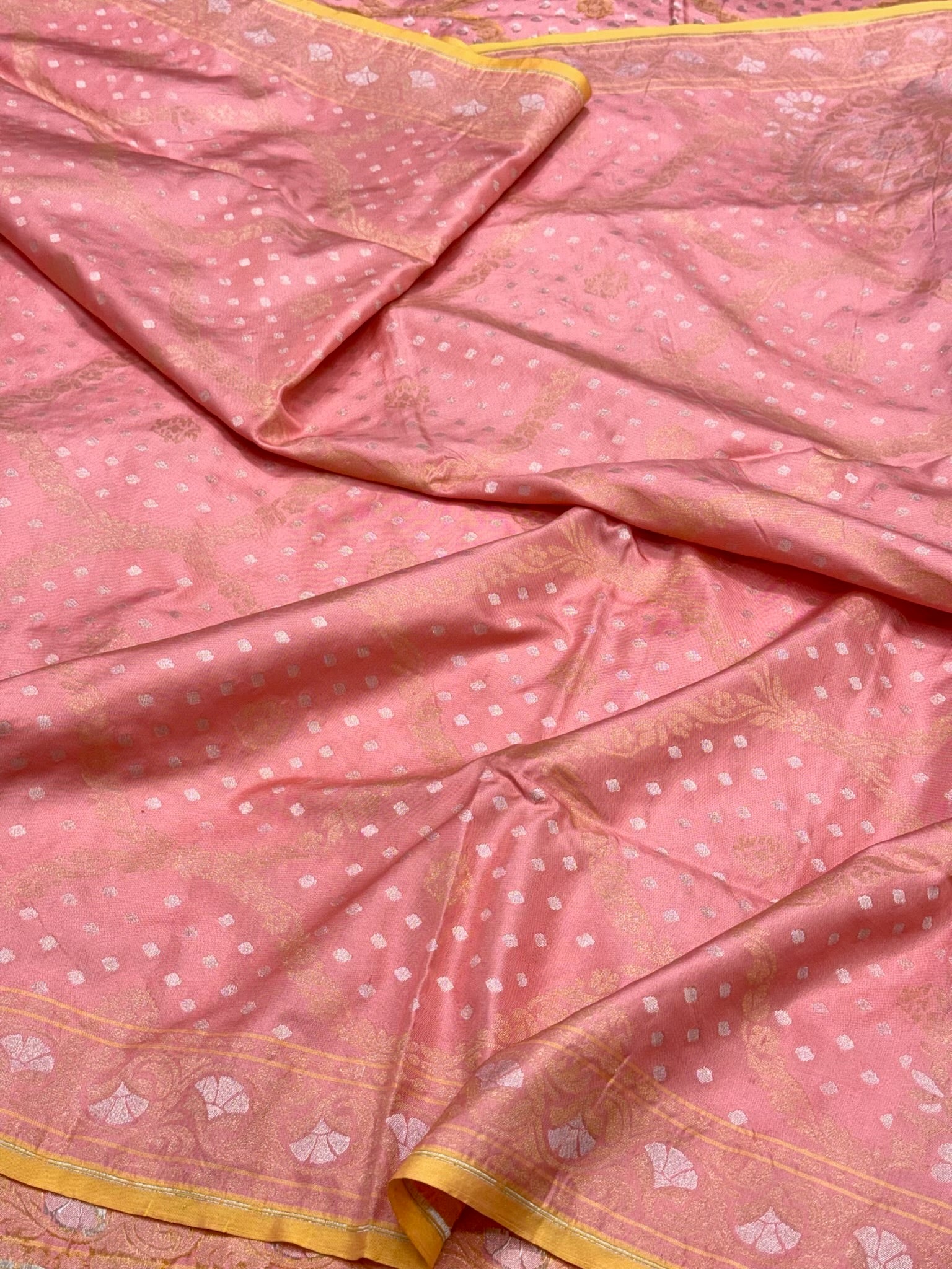 Powder Pink Pure Double Katan Silk Jamdani Handloom Banarasi Saree With Ektara Technique