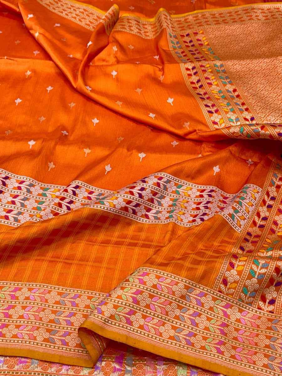 Sky Blue Pure Kora Silk & Pure Katan Silk Ektara Weave Handwoven Banarasi Saree