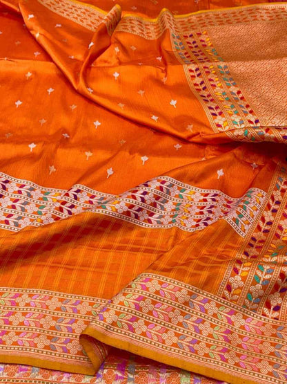 Sky Blue Pure Kora Silk & Pure Katan Silk Ektara Weave Handwoven Banarasi Saree