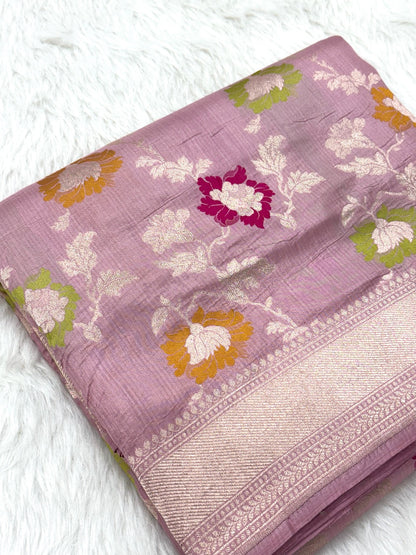 Onion Pink Pure Mulberry Katan Silk Banarasi Handloom Saree