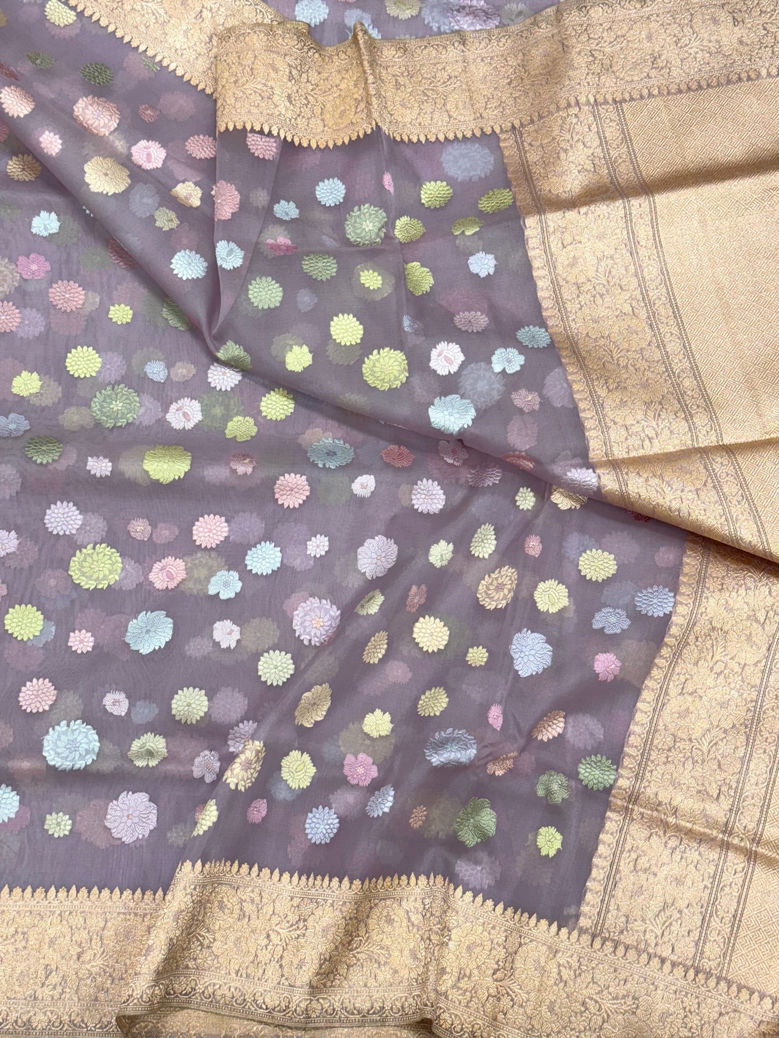 Purple Lavender Pure Kora Silk Handwoven Banarasi Saree