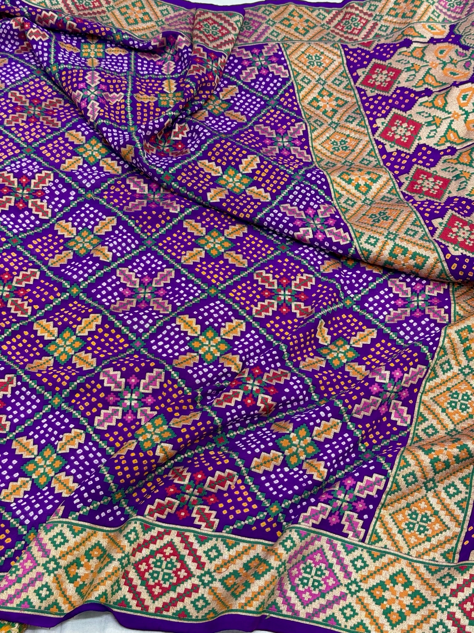 Purple Pure Chiffon Khaddi Georgette Banarasi Bandhej Handwoven Saree