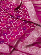 Hot Pink Pure Mulberry Chiniya Silk Meenakari  Banarasi Saree- Lightweight