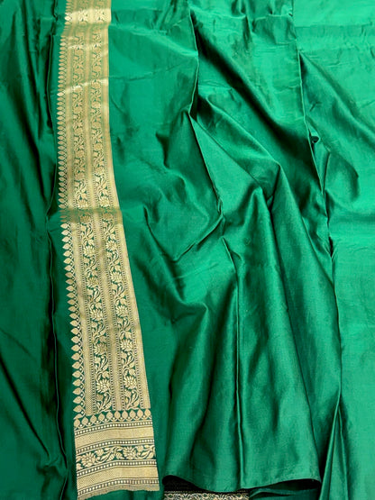 Emerald Green Banarasi Handloom Pure Mulberry Katan Silk Saree