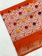 Orange Pure Katan Silk Handwoven Banarasi Saree