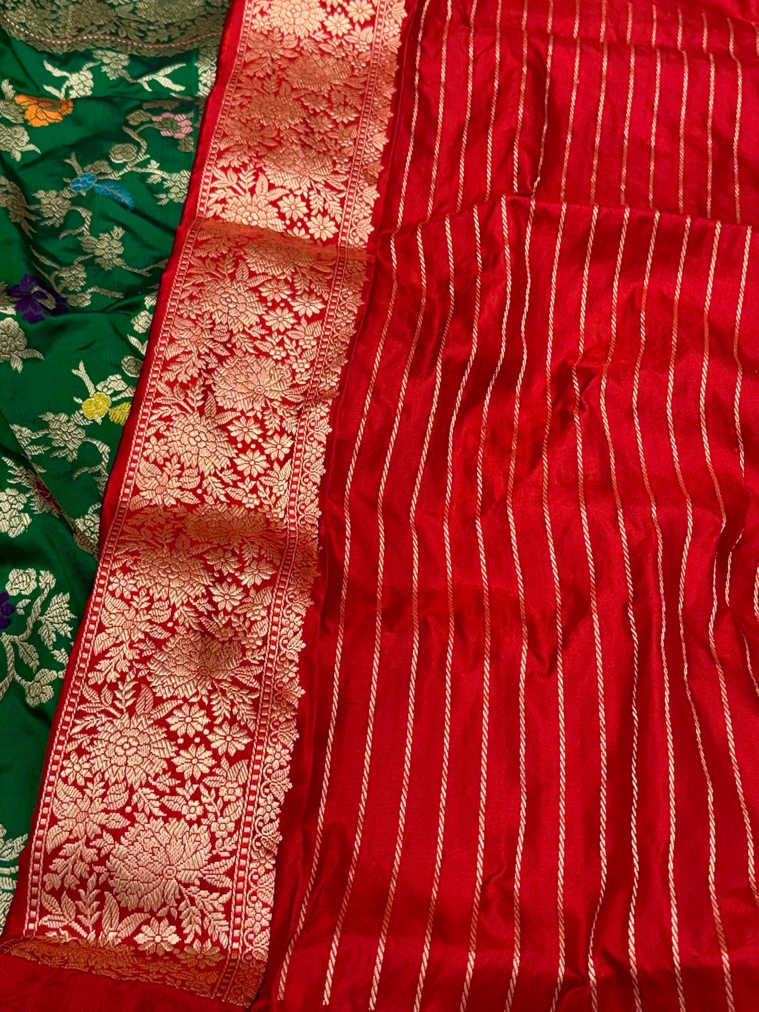Bottle Green Pure Mulberry Double Katan Silk | Kadhwa Technique | Handwoven Banarasi Saree