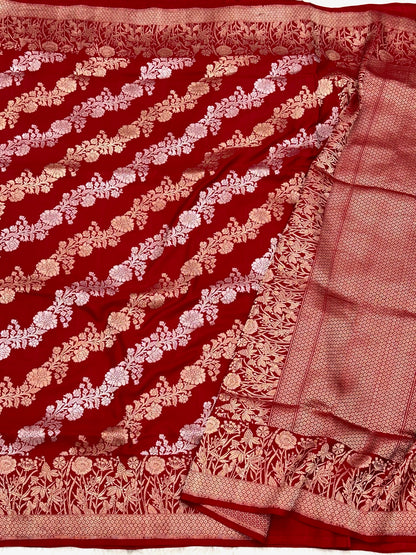 Red Pure Mulberry Katan Silk Handwoven Banarasi Saree