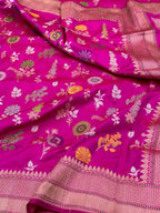 Rani Pink Pure Katan Silk  Handwoven Saree