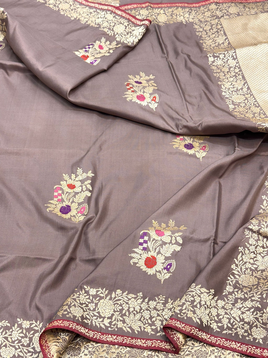 Cheeku Brown Pure Katan Silk Handwoven Banarasi Saree