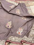 Cheeku Brown Pure Katan Silk Handwoven Banarasi Saree