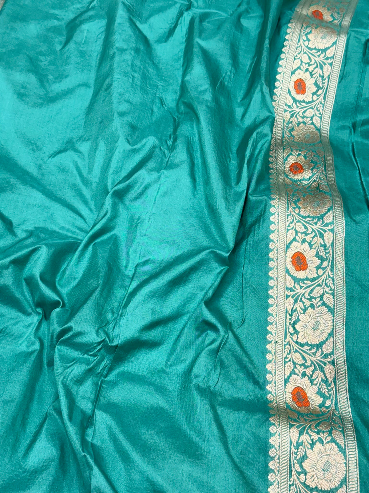 Sea Green Pure Katan Mulberry Silk Handloom Banarasi Saree | Modern Geometrical Banarasi Saree