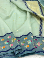 Yellow Chartreuse Green Pure Kora Silk Handwoven Banarasi Saree