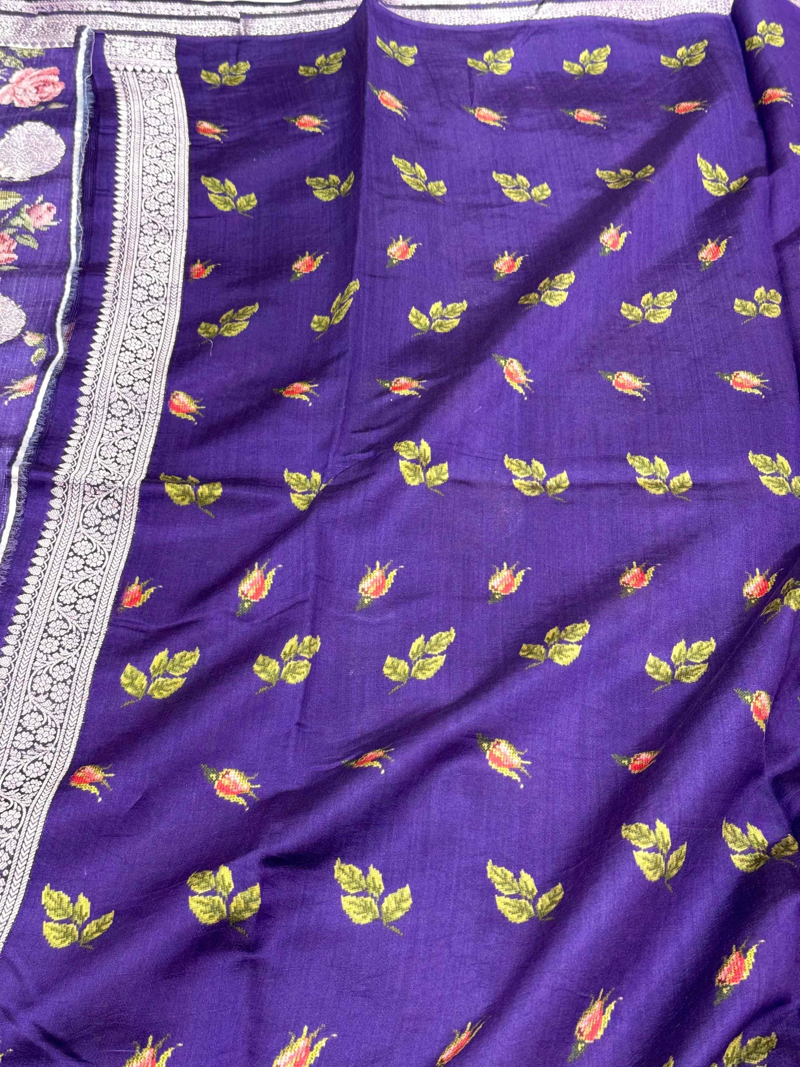 Sky Blue/Blue Pure Mulberry Muga And Satin Silk Banarasi Saree - Lightweight