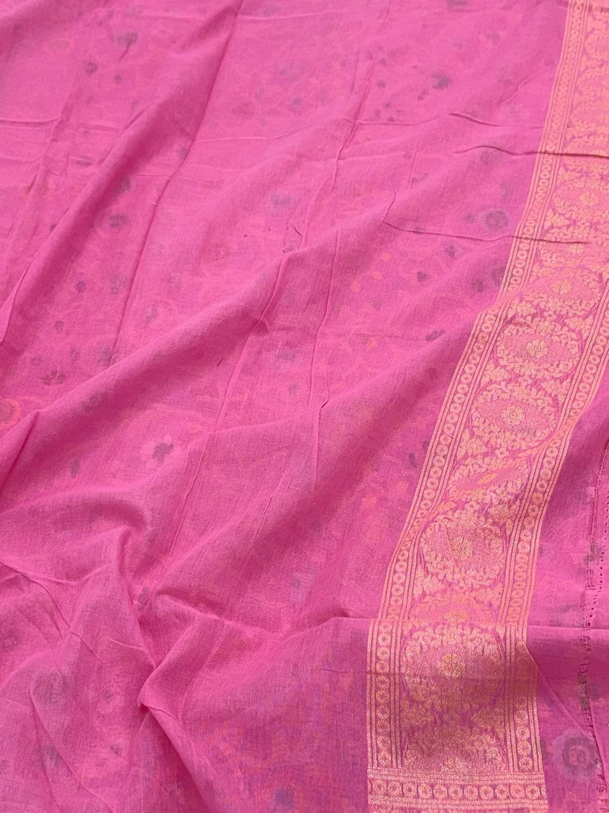 Pink Pure Muslin Cotton Jamdani Handloom Banarasi Saree | Ektara Technique |