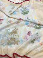 White Pure Muslin Cotton Jamdani | Ektara Weave | Handloom Banarasi Saree