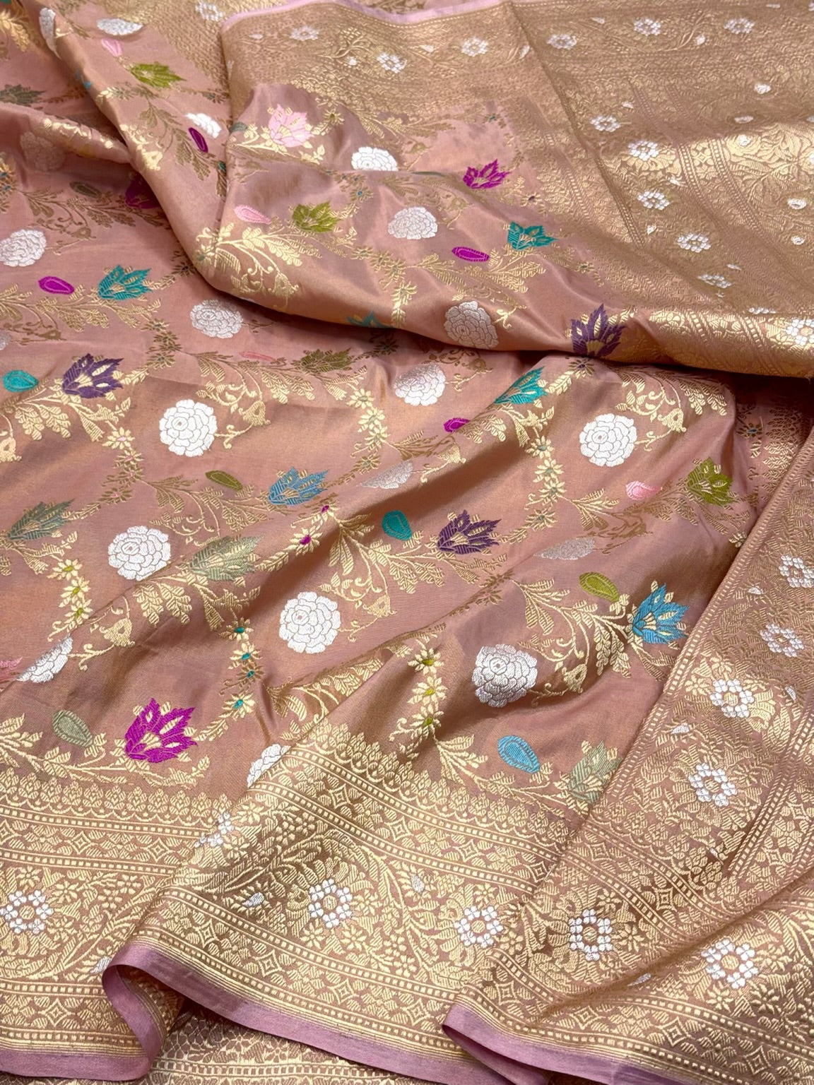 Dusty Mauve Pink Handwoven Luxury | Kadhwa Technique | Aunthentic Banarasi Pure Katan Mulberry Silk Saree