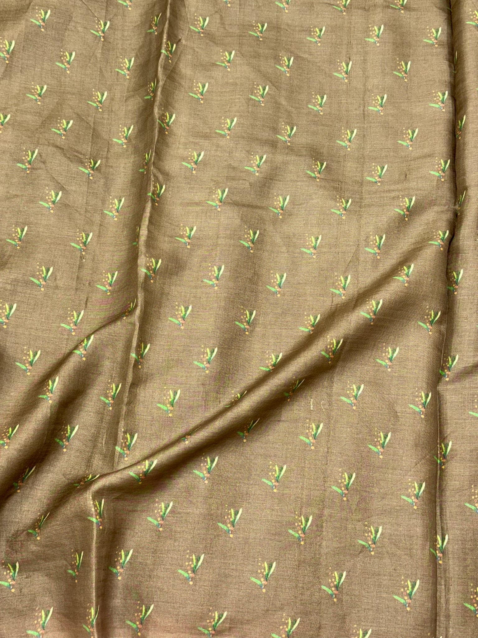 Chiku Brown Pure Tussar Silk Handloom Printed with Embroidery Banarasi Saree - Soft Lightweight Banarasi Saree