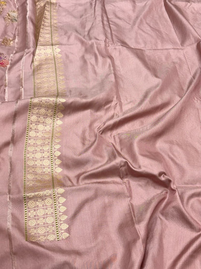 Dusty Mauve Pink Handwoven Ektara Saree | Kadhwa Technique | Aunthentic Banarasi Pure Katan Mulberry Silk Saree