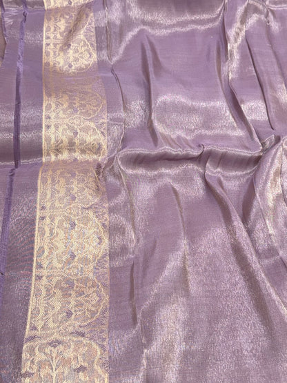 Dusty Lavender Pure Double Silk Tissue Reversible Saree - Kadhwa Tanchoi Handwoven Banarasi Saree - Elegance Drape