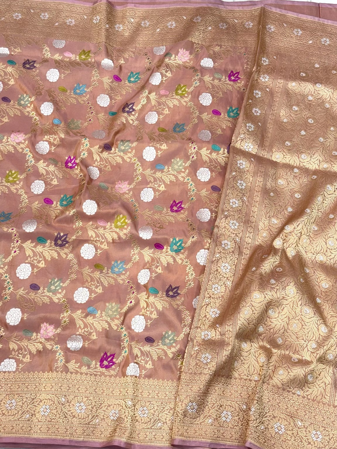 Dusty Mauve Pink Handwoven Luxury | Kadhwa Technique | Aunthentic Banarasi Pure Katan Mulberry Silk Saree