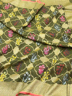 Mehndi Green Pure Muslin Cotton Jamdani Handloom Banarasi Dupatta