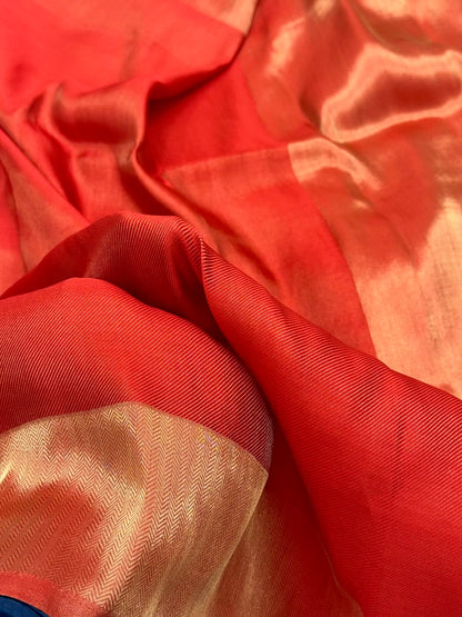 Red Pure Silk Handwoven Double Silk Tissue Contemporary Banarasi Saree