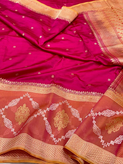 Pink Pure Mulberry Katan Silk | Ektara Kadhwa Technique | Handwoven Banarasi Saree - Contemporary