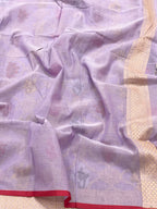 Dusty Lilac Pink Pure Muslin Cotton Ektara Jamdani Handloom Banarasi Saree