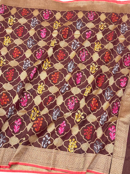 Brown Pure Muslin Cotton Jamdani Handloom Banarasi Dupatta