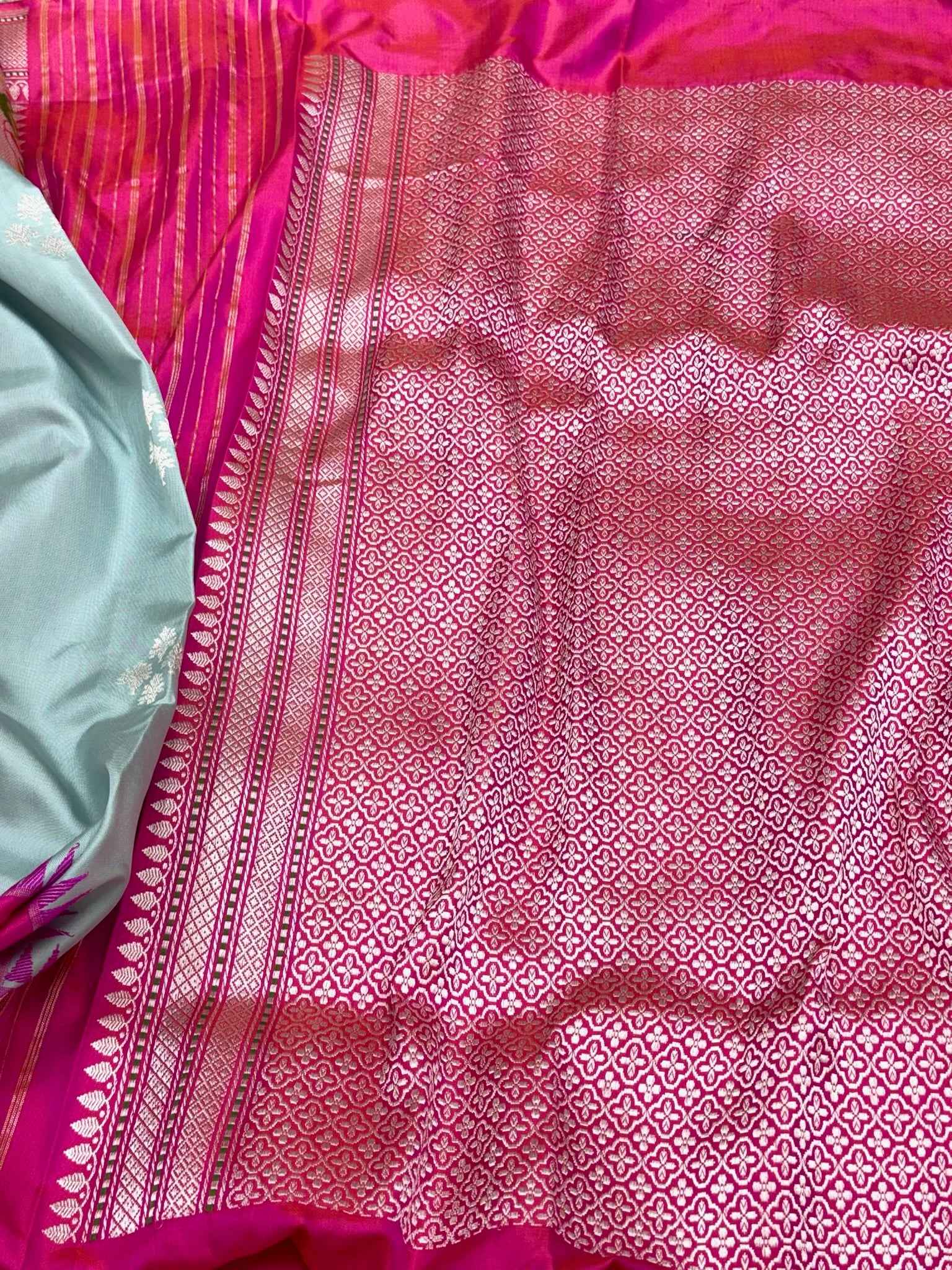 Powder Blue Exclusive Modern Banarasi Saree - Pure Mulberry Katan Silk | Kadhwa Ektara Weave Handwoven Saree