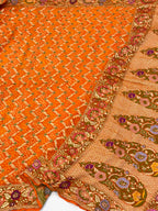 Orange Pure Chiffon Khaddi Georgette Bandhej Handwoven Saree