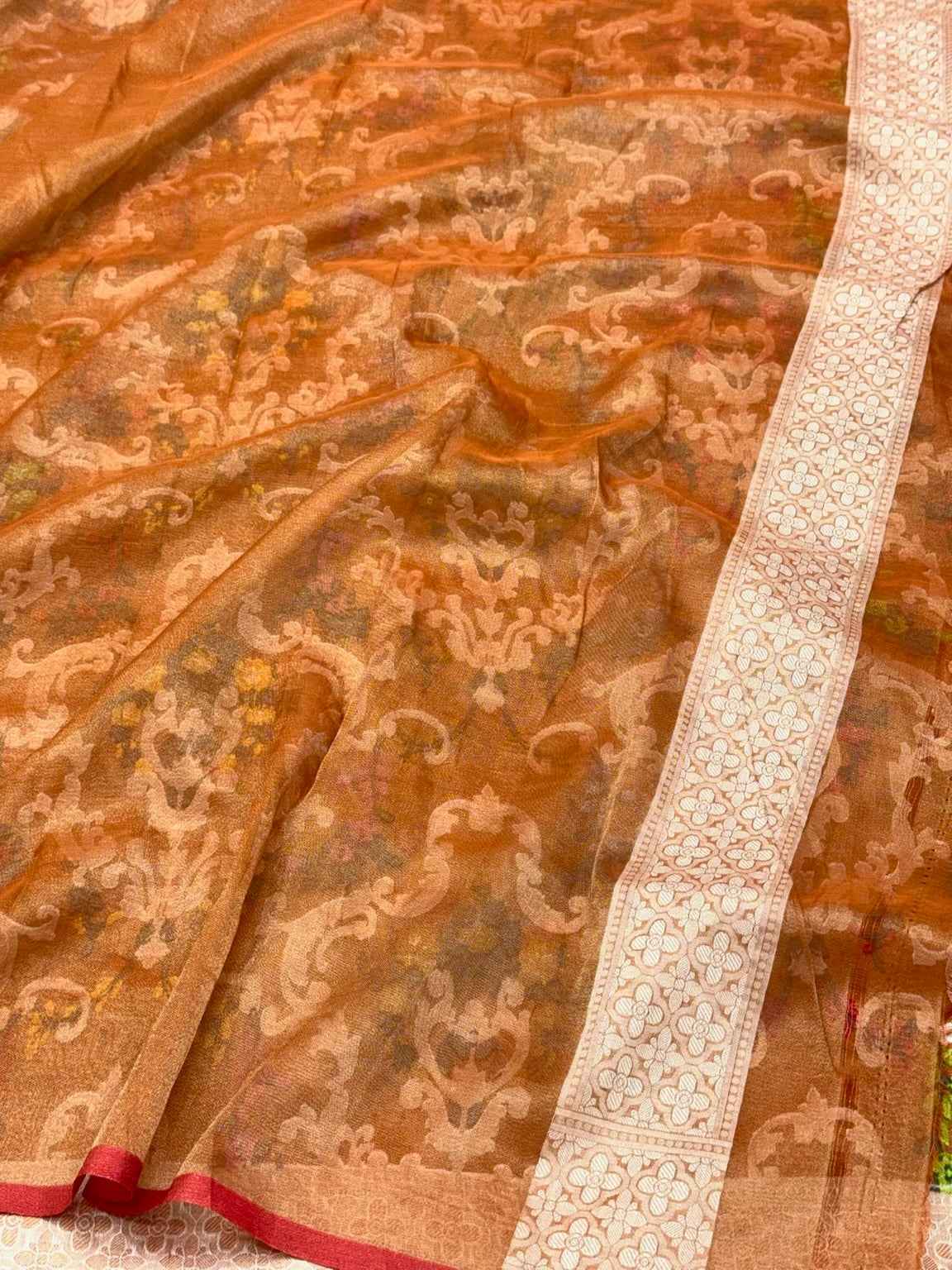 Beige Pure Tissue Silk Handloom Lightweight Banarasi Saree