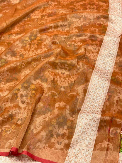 Beige Pure Tissue Silk Handloom Lightweight Banarasi Saree