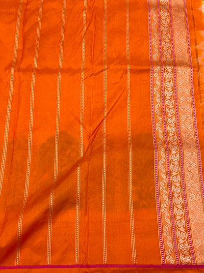 Orange Pure Katan Silk Handwoven Banarasi Brocade Saree