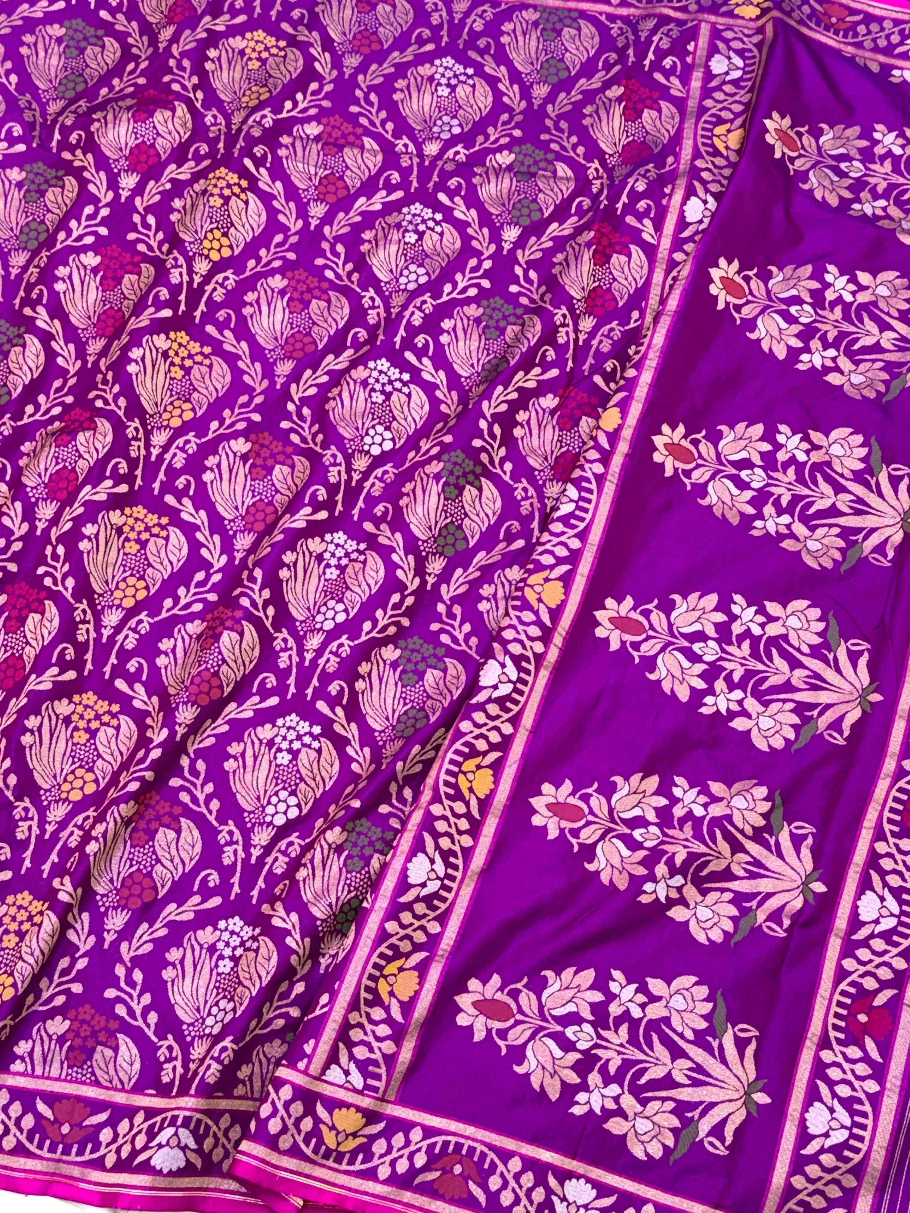 Navy Blue Pure Double Katan Silk Handloom Banarasi Saree |Ektara Weave|