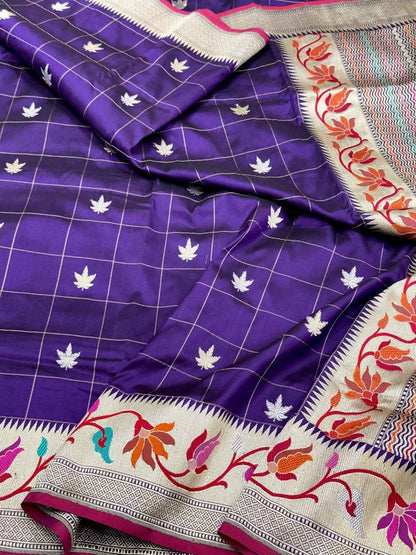 Purple Pure Mulberry Katan Silk Saree Handwoven Banarasi Saree - Timeless Kadhwa Elegance