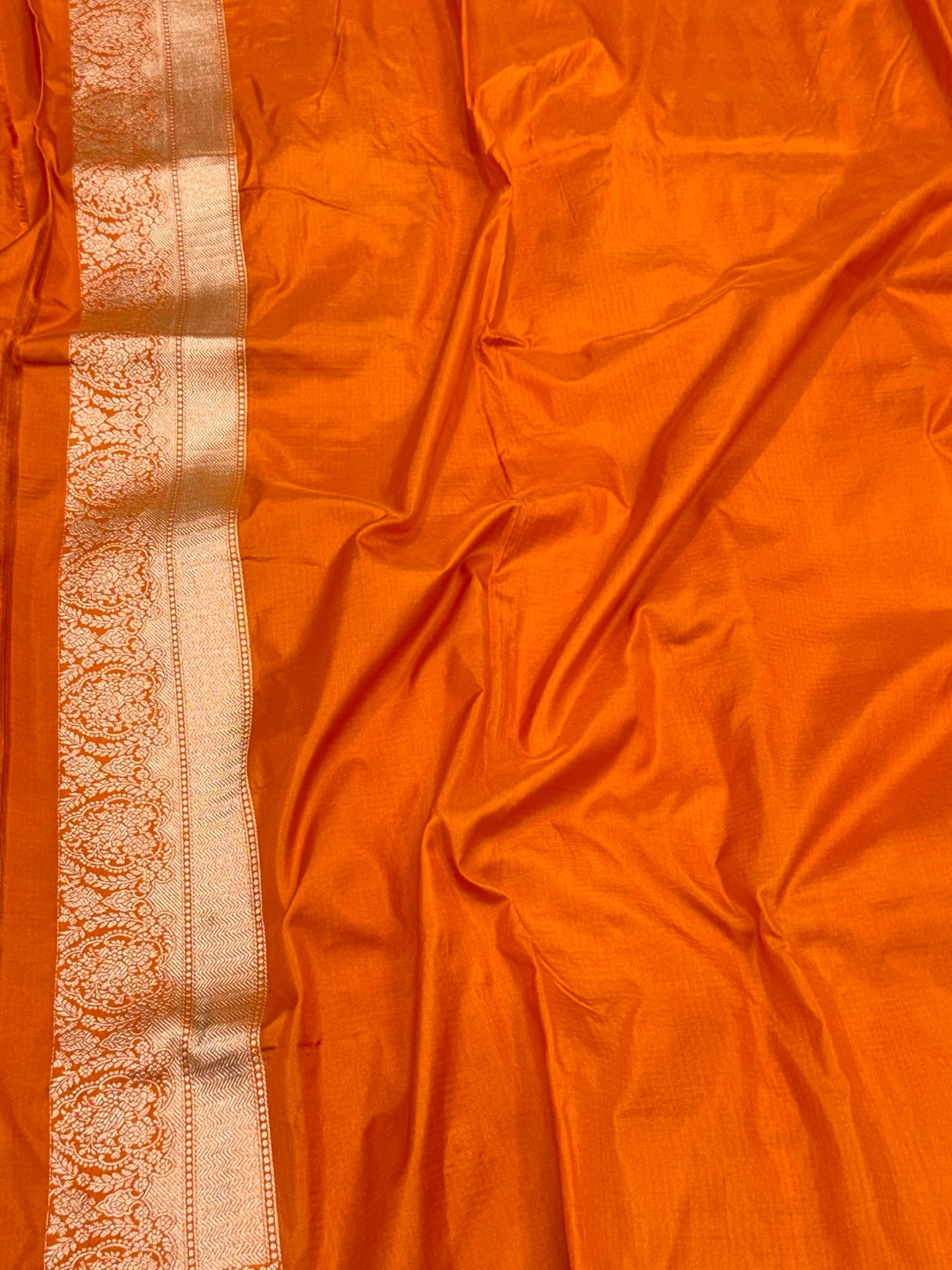Orange Pure Mulberry Katan Silk Handloom Banarasi Saree - Zari Butah