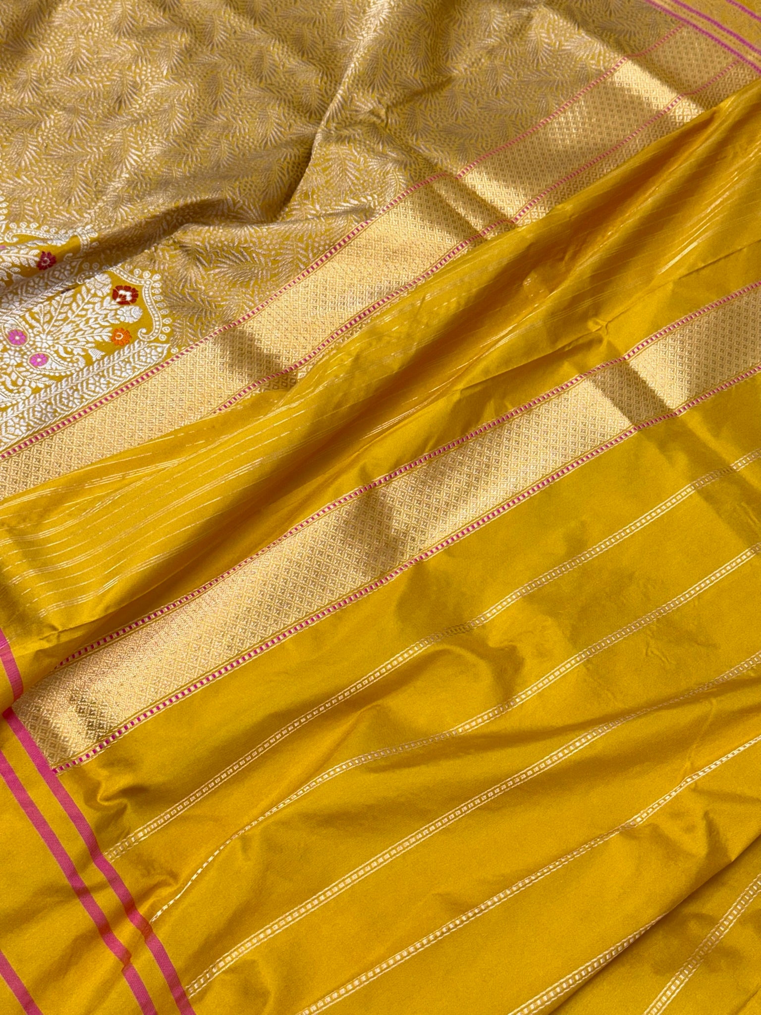 Mustard Yellow Pure Mulberry Katan Silk Handwoven Banarasi Saree |Brocade|