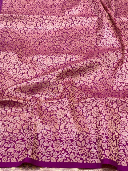 Lavender Handloom Banarasi Ektara Weave Saree | Pure Mulberry Kora Silk ( Organza ) Jamdani Banarasi Saree