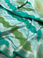 Sea Green Pure Mulberry Chiniya Silk Handloom Banarasi Saree - Rangkat Style