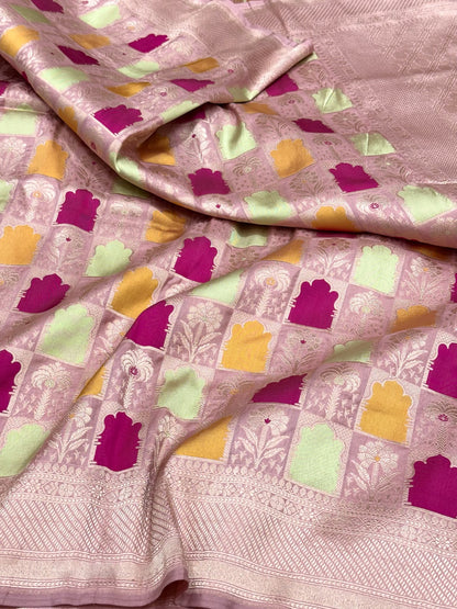 Mauve Pink Pure Mulberry Silk & Pure Katan Silk Handloom Banarasi Saree - Rangkaat