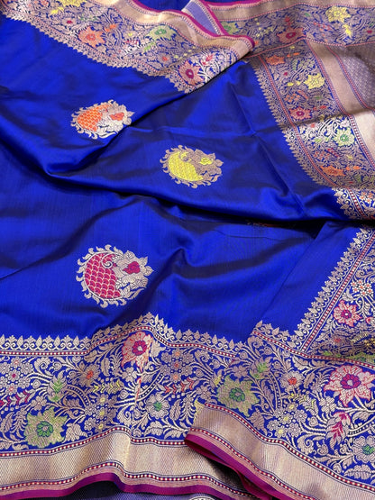 Royal Blue Pure Mulberry Katan Silk | Kadhwa Ektara Weave | Handwoven Banarasi Saree - Six Yards of Pure Elegance