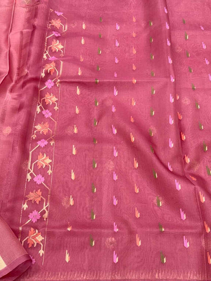 Mauve Pink 100% Pure Kora Silk Handwoven | Kadhwa Ektara Weave | Banarasi Saree