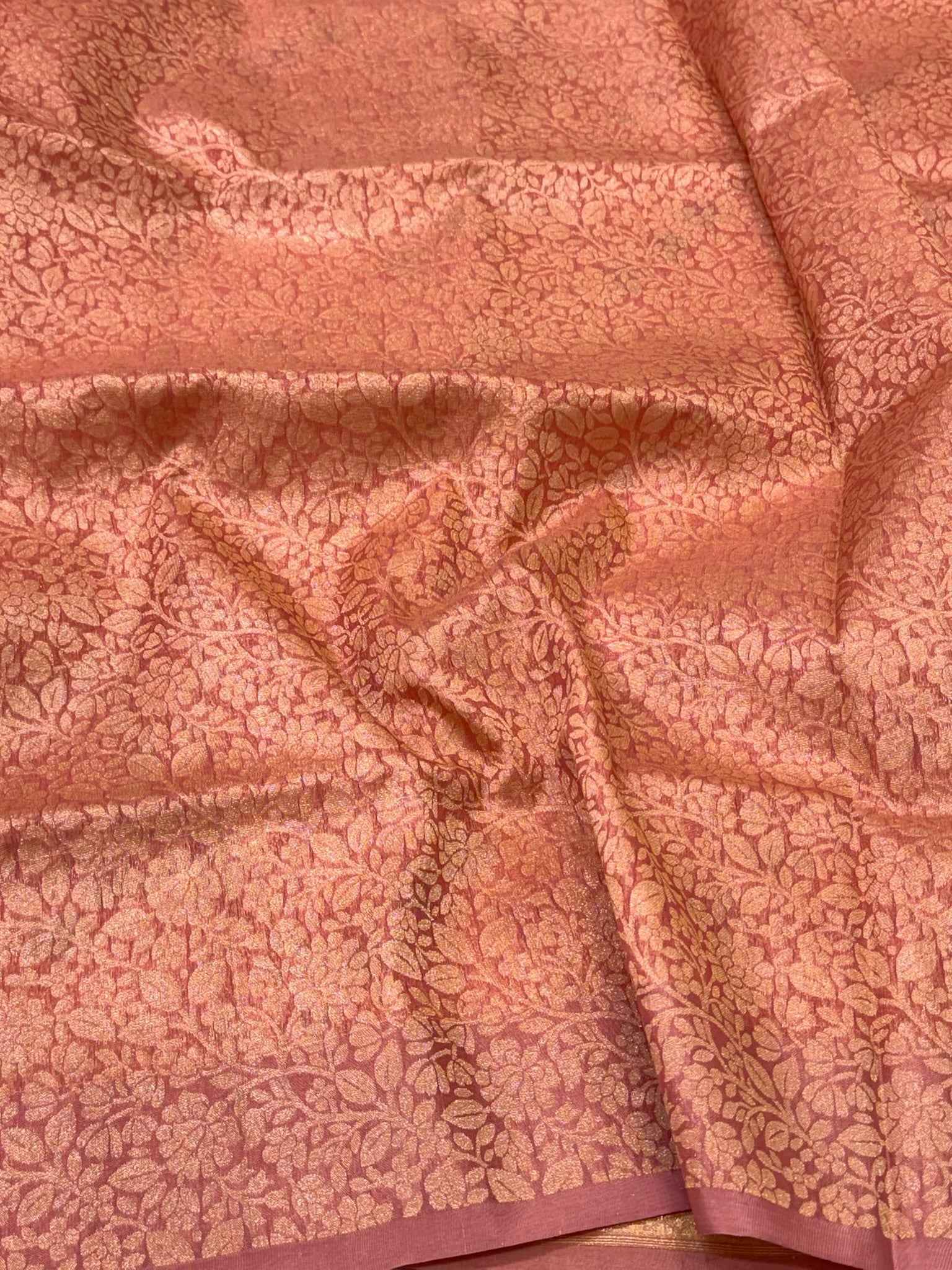 Peach Jamdani Handloom Banarasi Saree | Pure Mulberry Kora Silk Ektara Weave Saree