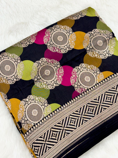 Black Pure Mulberry Katan Silk Handloom Banarasi Saree