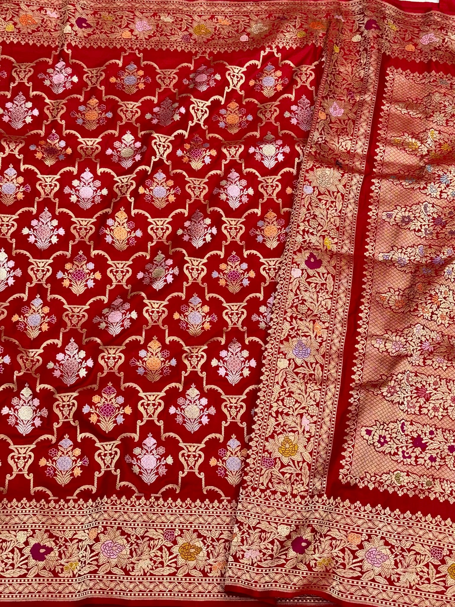 Red Pure Mulberry Silk & Pure Double Katan Silk Handwoven Premium Banarasi Saree with Kadhwa Weave