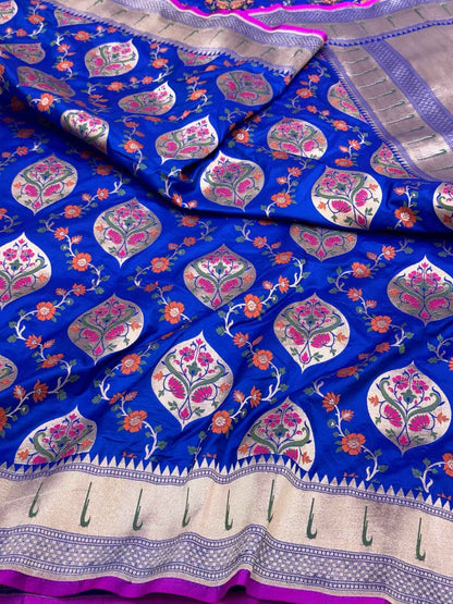 Blue Pure Katan Silk & Mulberry Silk | Traditional Handloom Banarasi Saree