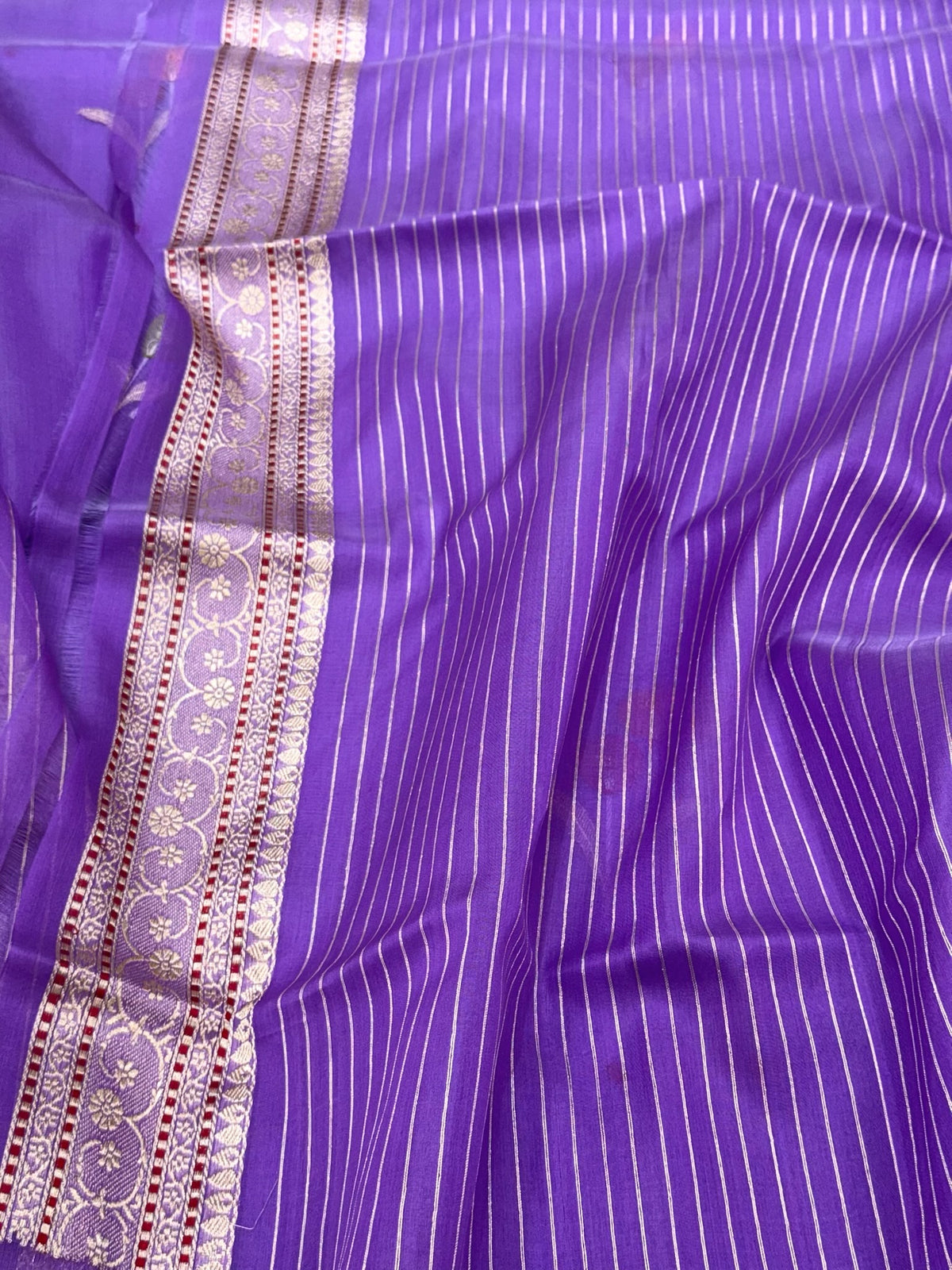 Lavender Pure Mulberry Kora Silk Handwoven Authentic Banarasi Modern Saree - Kadhwa Ektara Weave