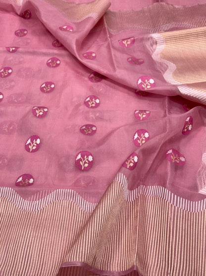 Mauve Pink Pure Kora Silk Handwoven Saree